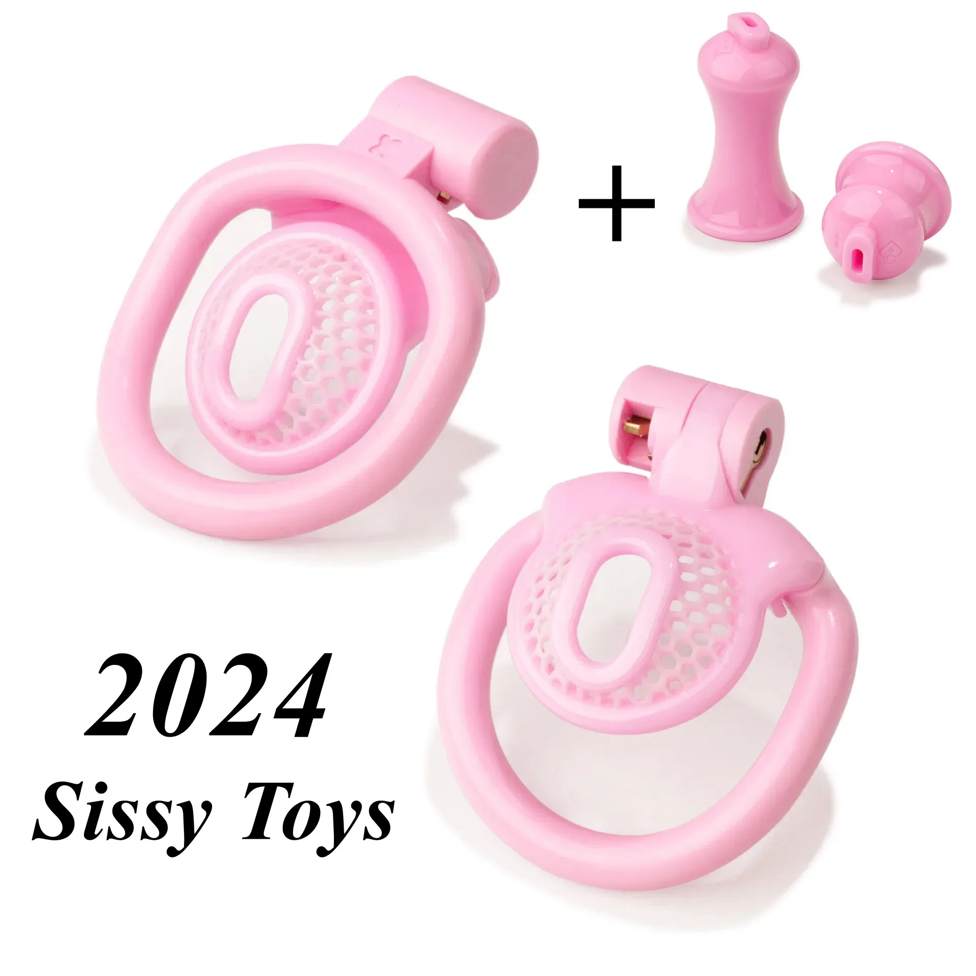 Positive/Negative Micro Chastity Cage Device with Urethral Plug  and 4 Size Penis Rings Pink Cock Cage BDSM Sex Toy for Men Gay