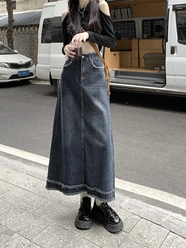 

Women A-Line Trumpet Skirt Blue Denim Skirt Y2k Elegant Harajuku Korean Vintage Fashion 90s High Waist Jean Skirts 2000s Clothes