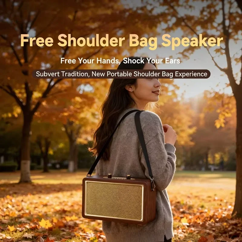 

Wooden Wireless Bluetooth Speakers HIFI Sound Quality Extra Bass Sound With 2 Wireless Mic Portable Karaoke Family KTV Suit