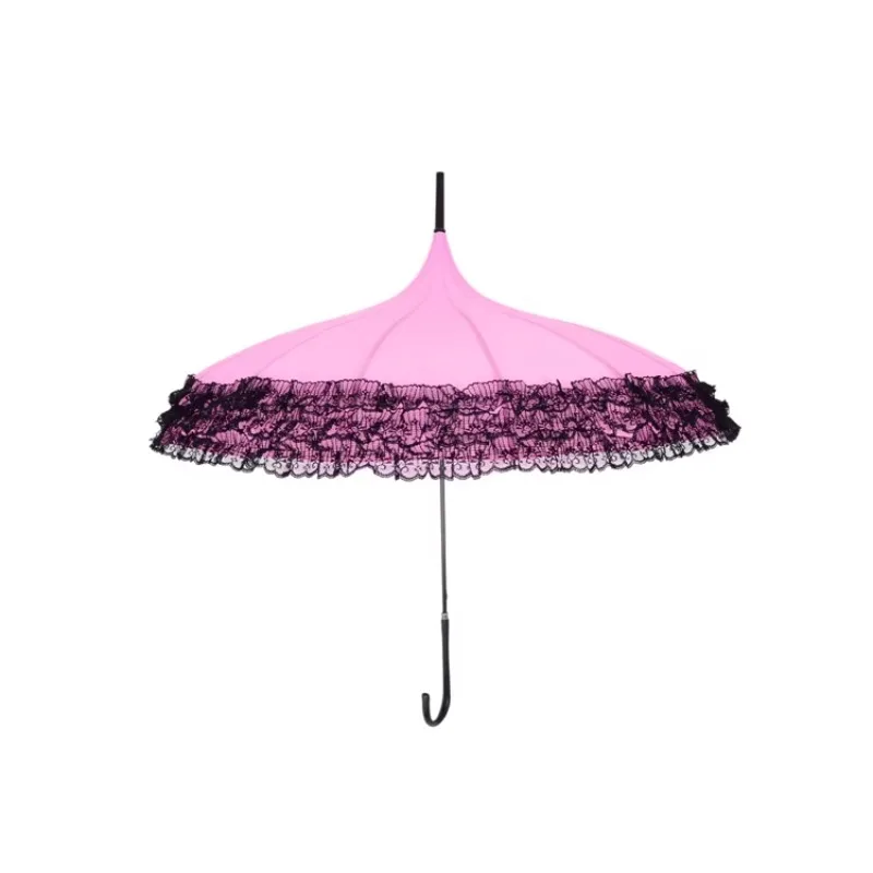 10pcs 14 Colors Pagoda Umbrella Long-handle Lace Golf Fancy Sunny and Rainy Umbrellas Lady Parasols