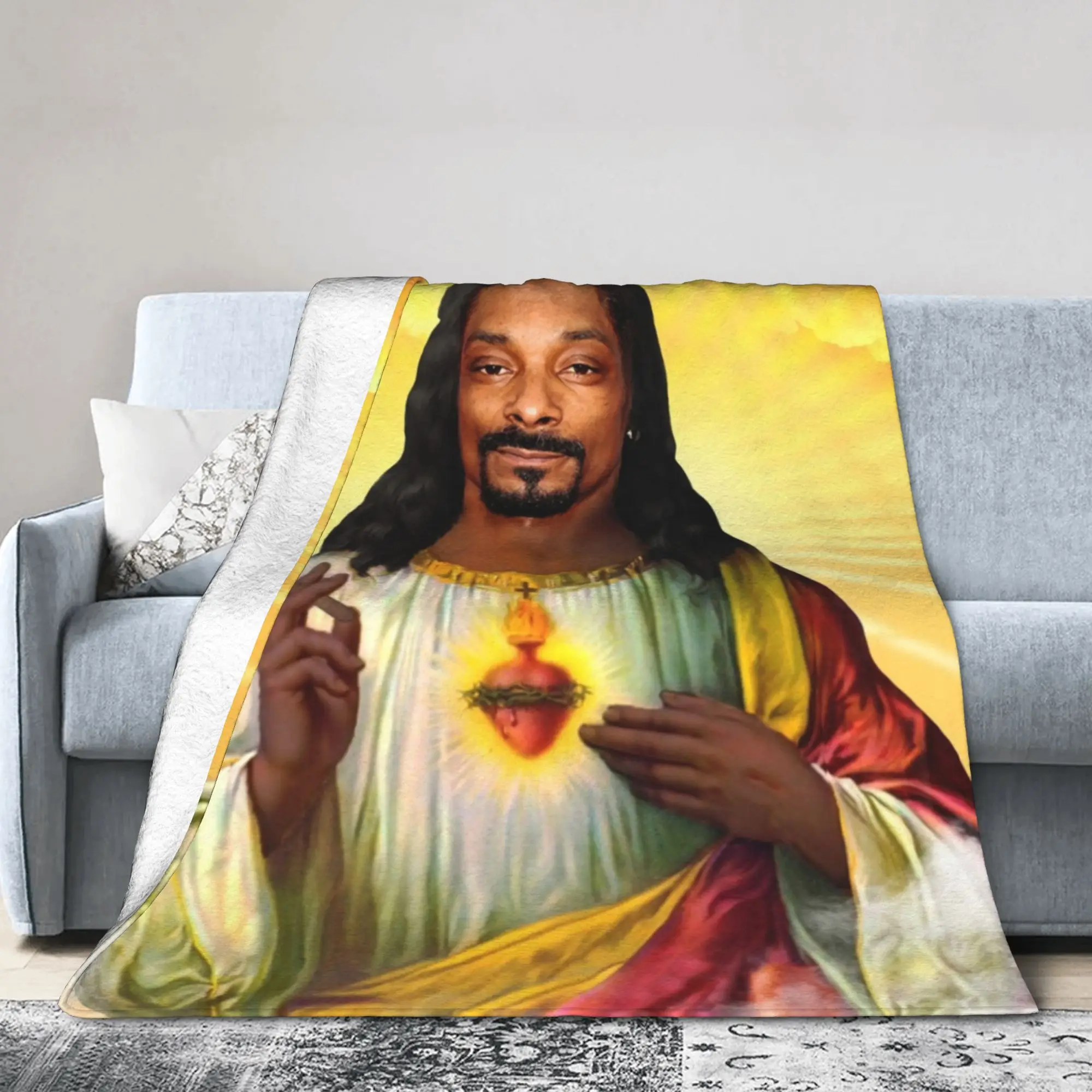 Saint Jesus Snoop Dogg Blankets Flannel Autumn/Winter Lightweight Thin Throw Blankets for Home Office Plush Thin Quilt