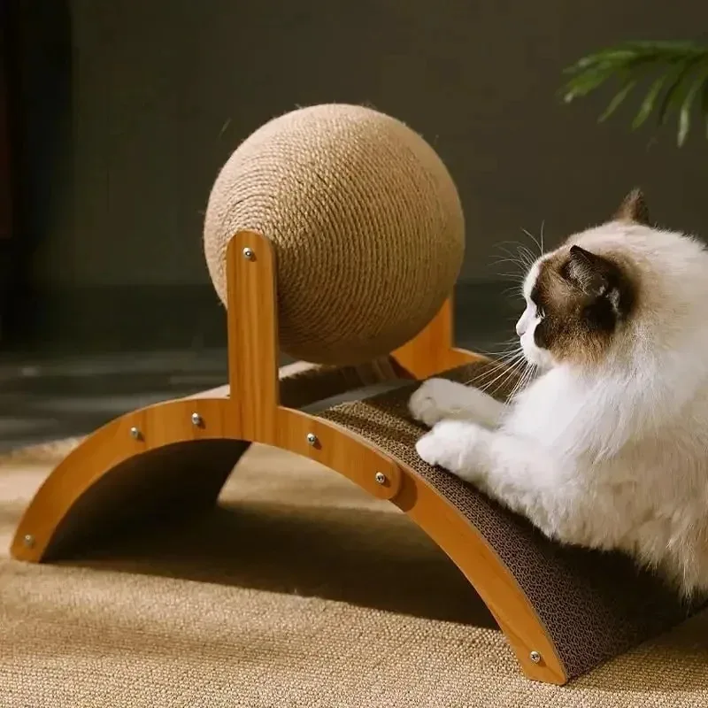 2 in 1 고양이 스크래칭 볼 나무 고양이 스크래쳐 천연 사이잘 스크래치 보드 스크래칭 컬럼 내구성 있는 발톱 갈이용 나무 스크레이퍼