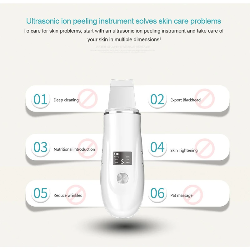 Electric Ultrasonic Skin Scrubber Blackhead Remover Pore Deep Cleanser Acne Peeling Shovel Facial Cleansing Beauty Care Device