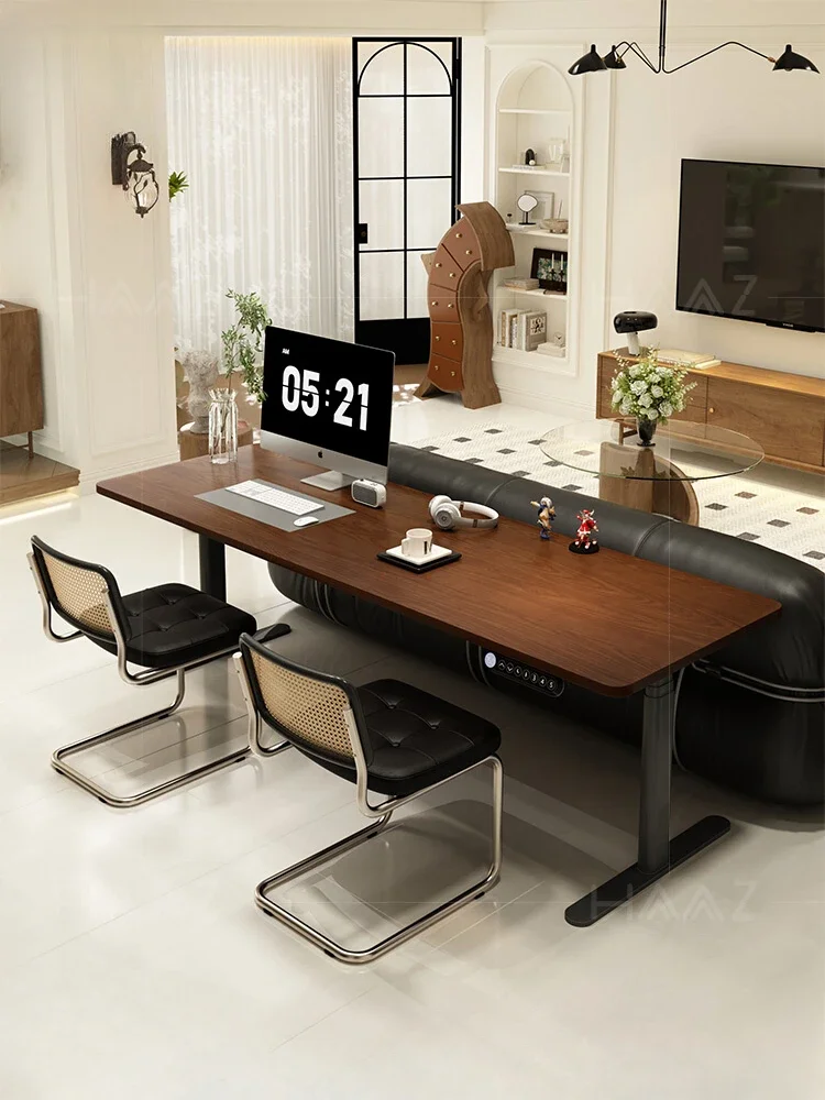 Dual motor electric lifting table intelligent solid wood desk sofa back long table workbench home office computer desk