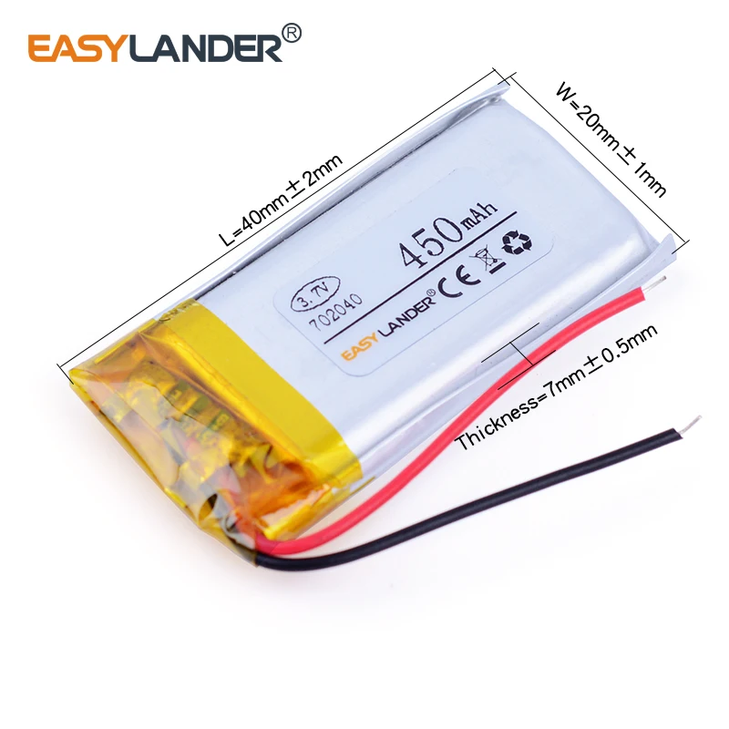 702040 3.7V 450mAh Rechargeable li Polymer Li-ion battery  For GPS DVR MP4 MP5 Bluetooth Digital Product small toys tools 701939