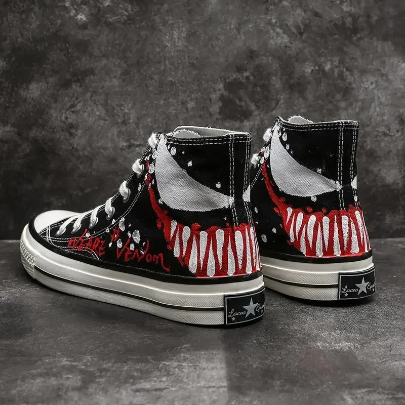 AA Movie Venom Canvas Fashion Аниме Повседневные высокие кроссовки для подростков Унисекс Черно-белые туфли Mandarin Duck Sho 2025 Новинка