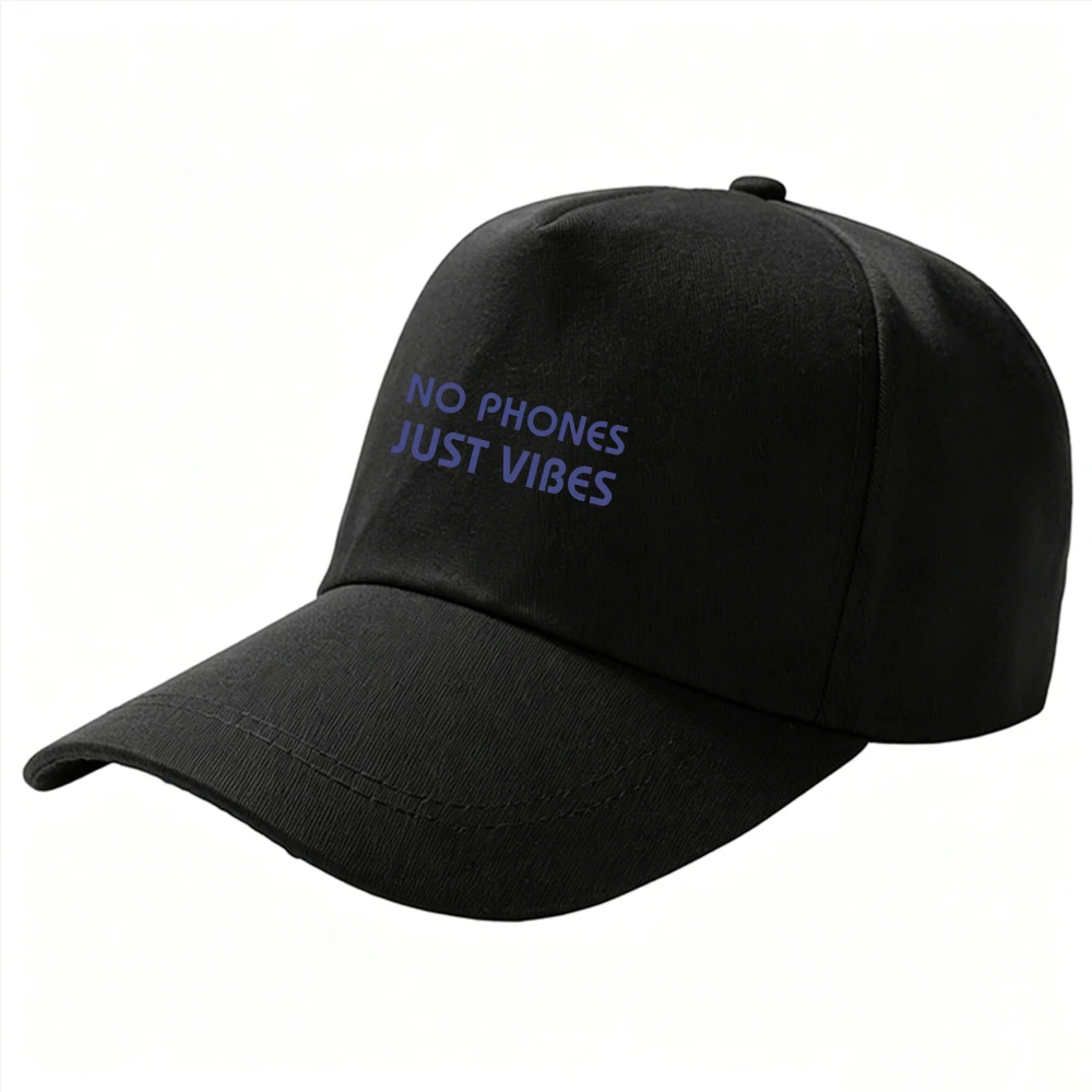 NO PHONES JUST VIBES Letter Printed Baseball Cap Adjustable Unisex Vintage Slogan Hat Men Women Outdoor Daily Sun Dad Casual Cap