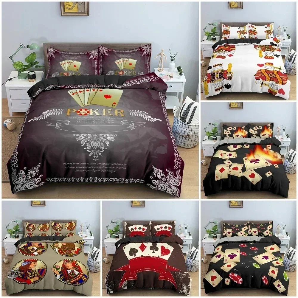 New 3D Playing Cards Pattern Bedding Set Luxury Cozy Duvet Cover Set King Queen Full Size For Quilt Cover Pillowcase Bedclothes