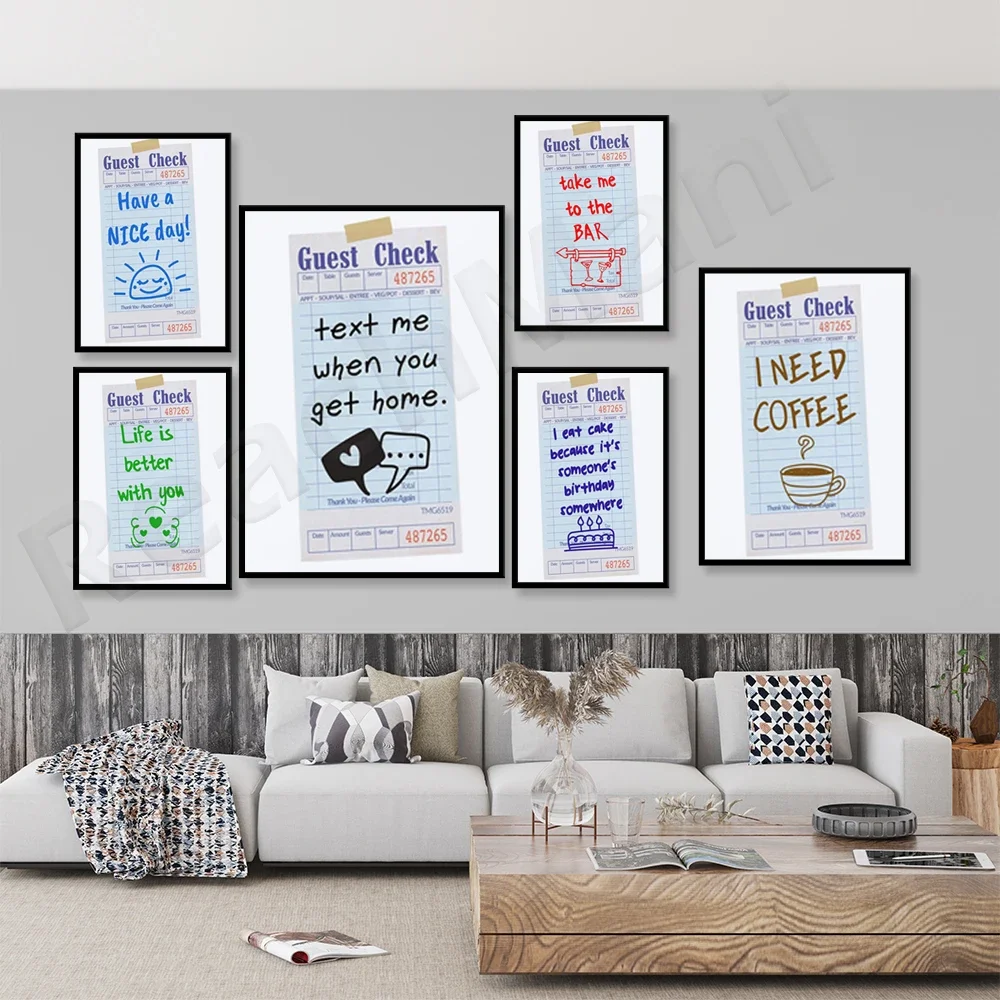 Dessert, eat cake, glass of grapes, have a nice day, text guest check receipt art print poster