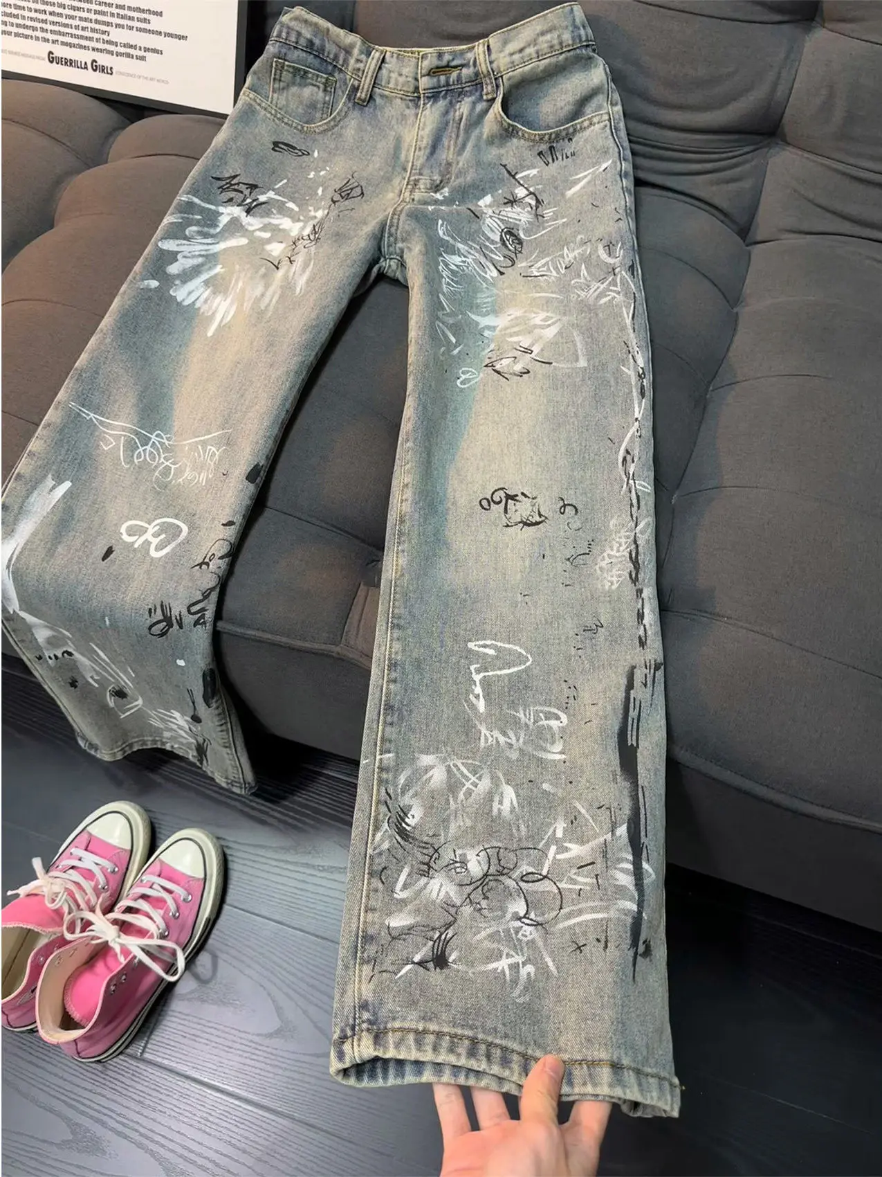 

Retro American Waed fiti Sle Men's Jeans Spring Autumn High Street Trendy Straight Leg Long Pants Cotton Polyester Blend