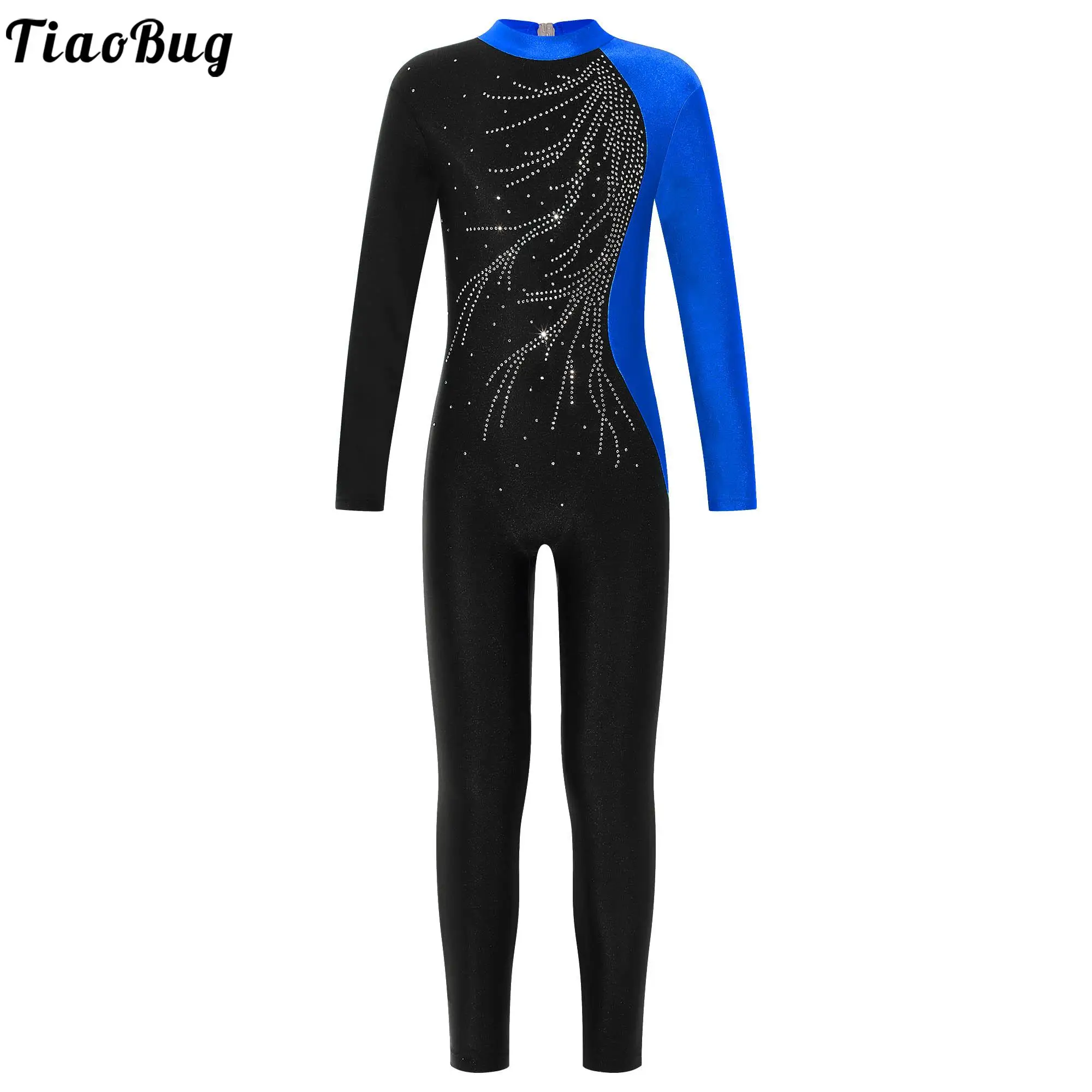 

Kids Girls Long Sleeve Rhinestone Figure Skating Jumpsuit Ballet Dance Gymnastics Full Body Leotard Workout Bodysuit Dancewear