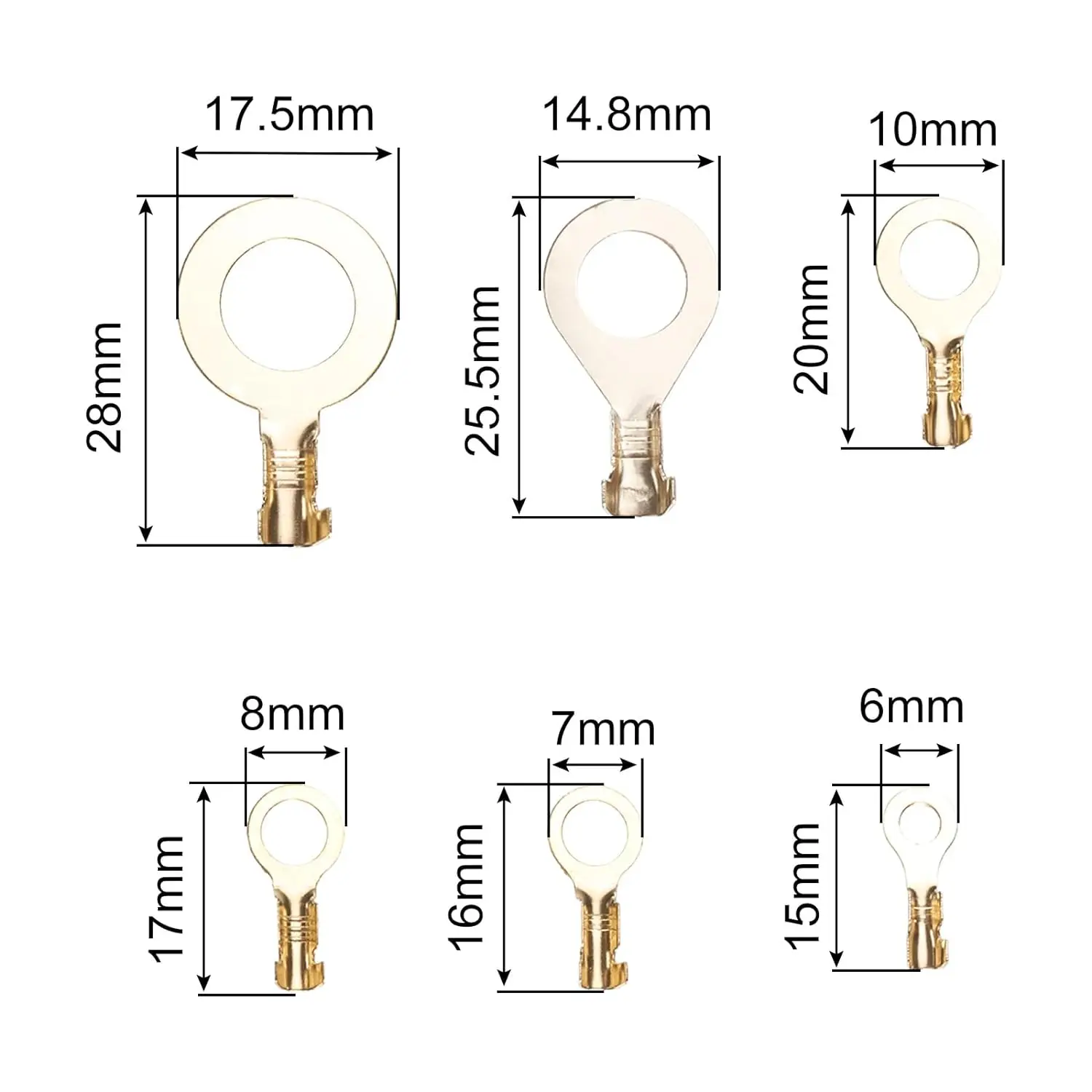 150pcs 8 Types Copper Wire Lugs Crimp Wire Connector Eyelets Cable Connection Clamp for Industrial Electric Battery