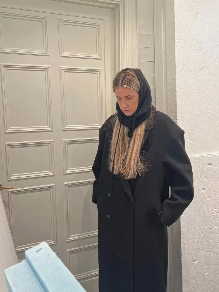 

HH женское зимнее модное однотонное двубортное длинное пальто с длинными рукавами и лацканами, женское универсальное повседневное длинное пальто