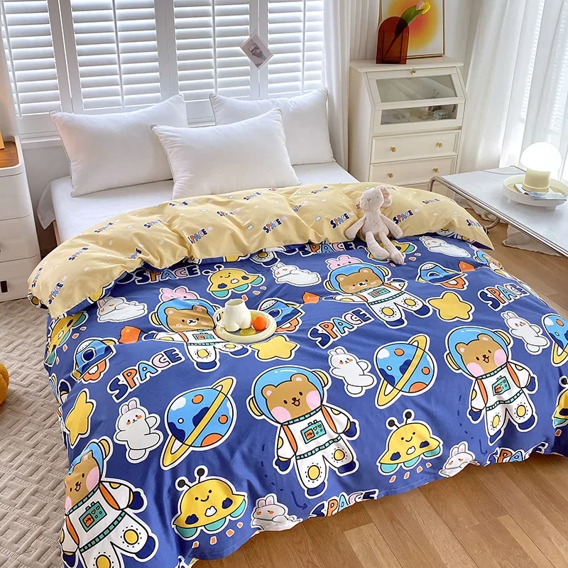 

Пододеяльник с рисунком медведя-космонавта, 100% хлопок, приятный для кожи пододеяльник с принтом планеты для мальчиков и девочек, супер мягкое двустороннее постельное белье
