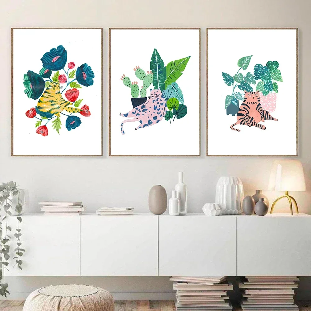 Plant Leaf Cat Camel Elephant Animal Posters Wall Art Aesthetics Print Canvas Painting for Living Room Modern Home Decor