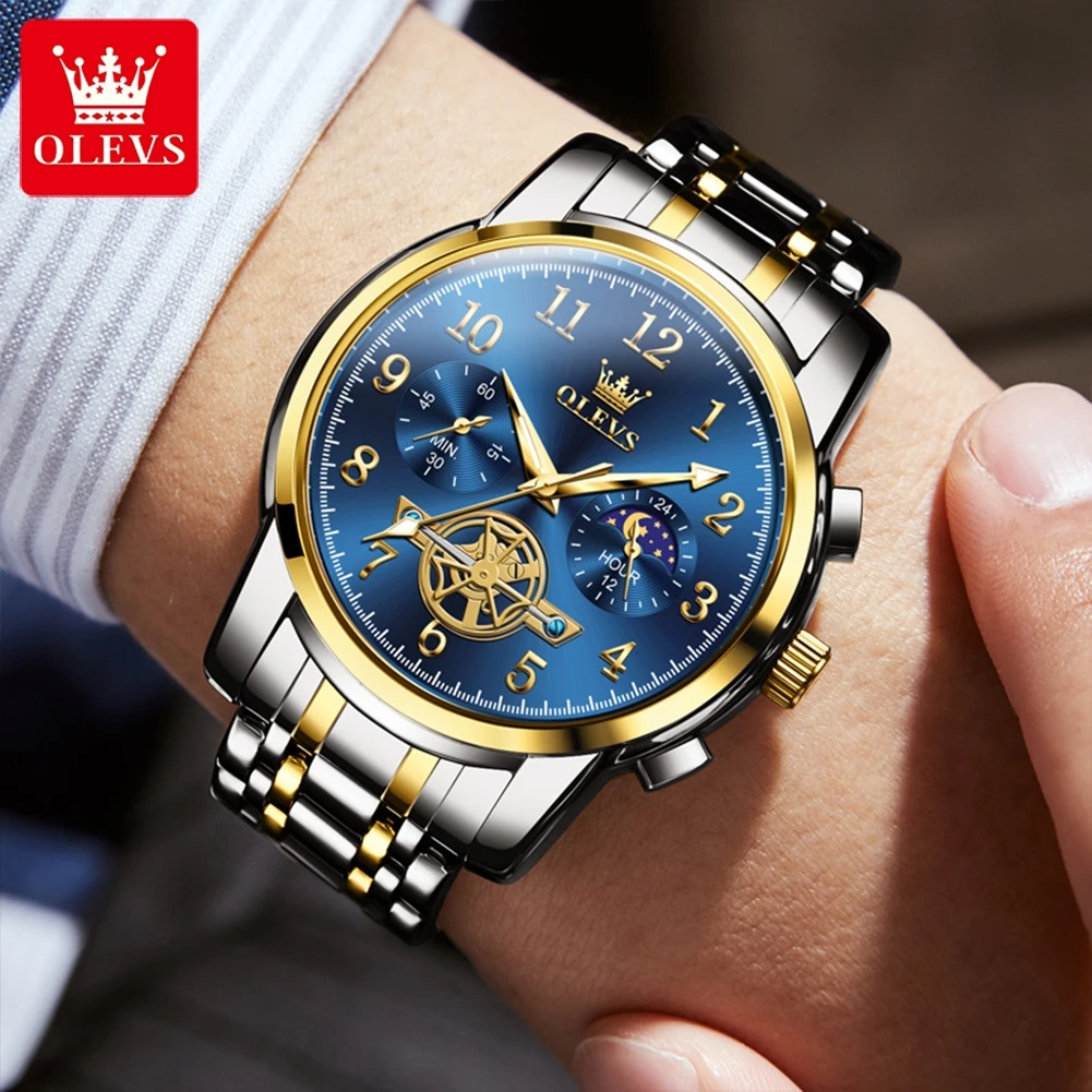 OLEVS Fashion Business orologi da polso da uomo orologio blu orologio da uomo in acciaio inossidabile impermeabile calendario orologi al quarzo Reloj Hombre