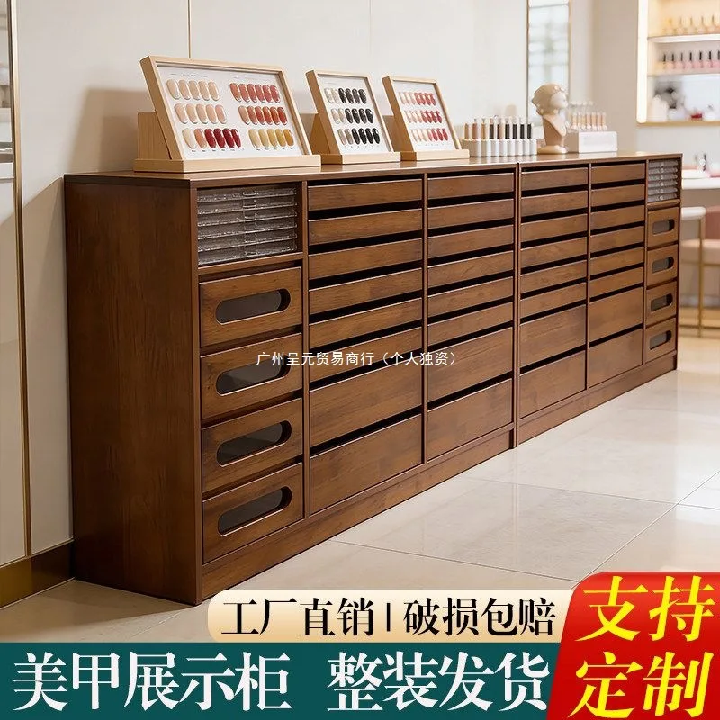 YFY Nail Art Eyelash Nail Art Shop  Polish Glue Storage Display  Chinese Retro Style Multi-layer Solid Wood  Art