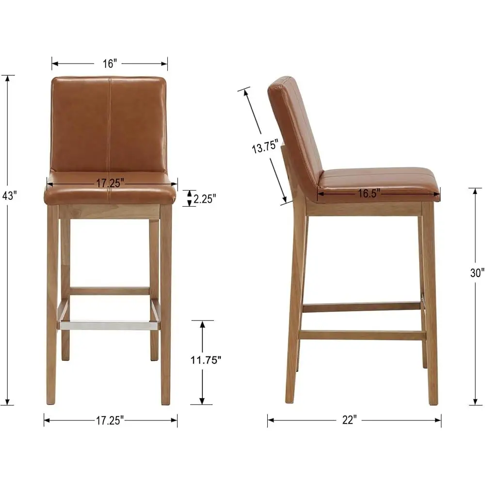 Sgabelli da bar imbottiti Set di 2 sedie da bar rustiche in legno da 30 pollici con supporto per la schiena senza braccioli per fattoria, comode e facili da pulire
