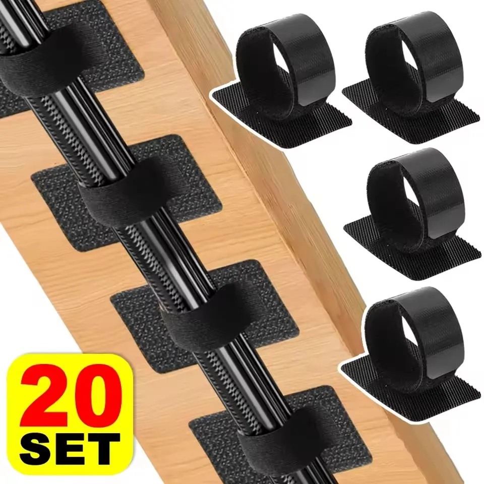 20Set Self Adhesive Heavy Duty Cable Ties Adjustable Long Strip Tie Cord Organizer for Home Office Under Desk Cable Management