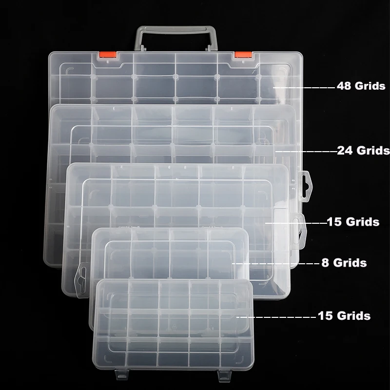 10 Kinds Adjustable Jewelry Beads Storage Box 8-48 Grids Nail Art Tips Case Transparent Plastic Tool Display Container Home DIY