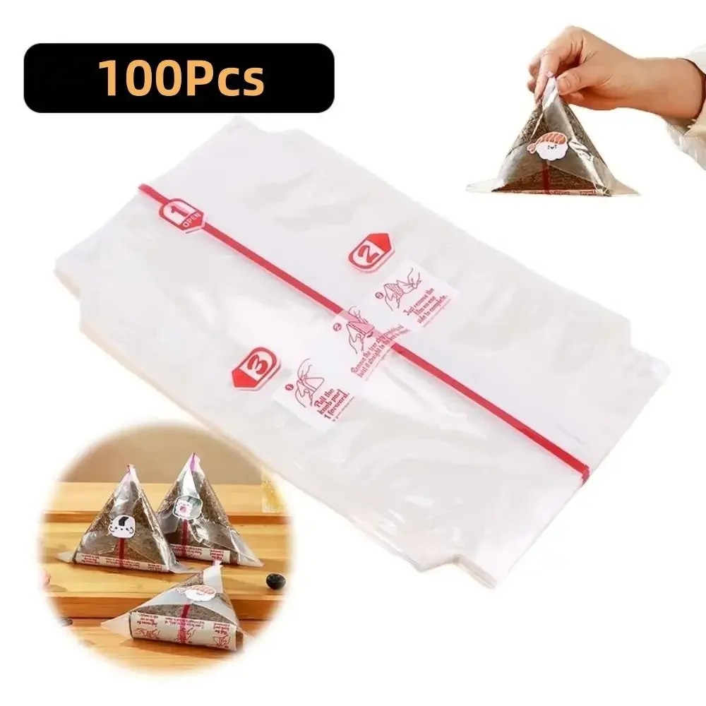 100Pcs PP Disposable Triangle Rice Ball Packing Bag Nori Nori Seaweed Onigiri Sushi Bag Onigiri Double Layers Wrap Plastic Bags
