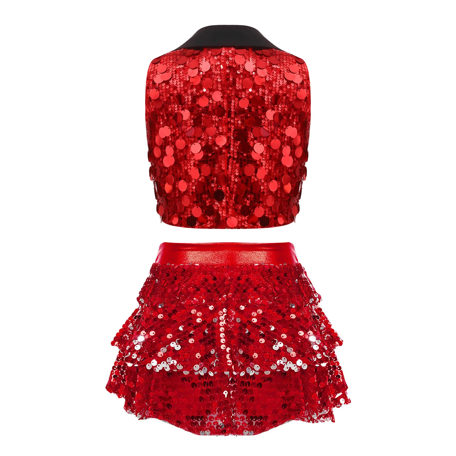 Kids Jazz Prom Dance Costumes Girls Glitter Sequin Dancing Party Outfit 80s 70s Costume Teens Hip Hop Clothes Sets Dancewear