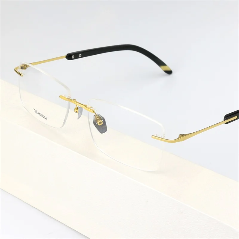 

HDCRAFTER Rimless glasses frame men natural horn pure titanium myopia prescription progressive reading eye glasses frameless