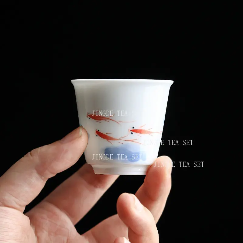 Hand Drawn Goldfish Ceramic Tea Cup White Porcelain Master Cup Household Chinese Small Capacity Tea Cups Drinking Utensils