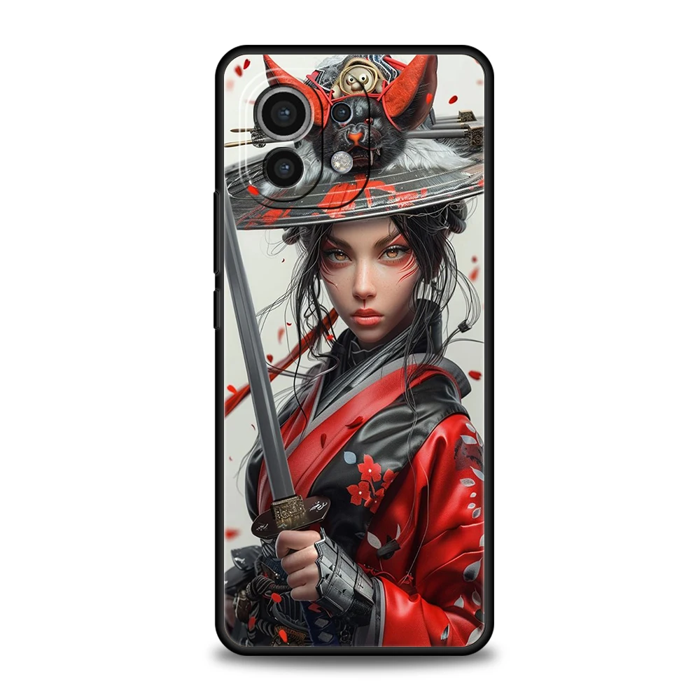 Samurai Warrior Geisha Phone Case for Xiaomi Mi 15 14 13 12 11 Ultra 14T 13T 12T 11T 10T Pro Lite 5G Shockproof Soft TPU Capas