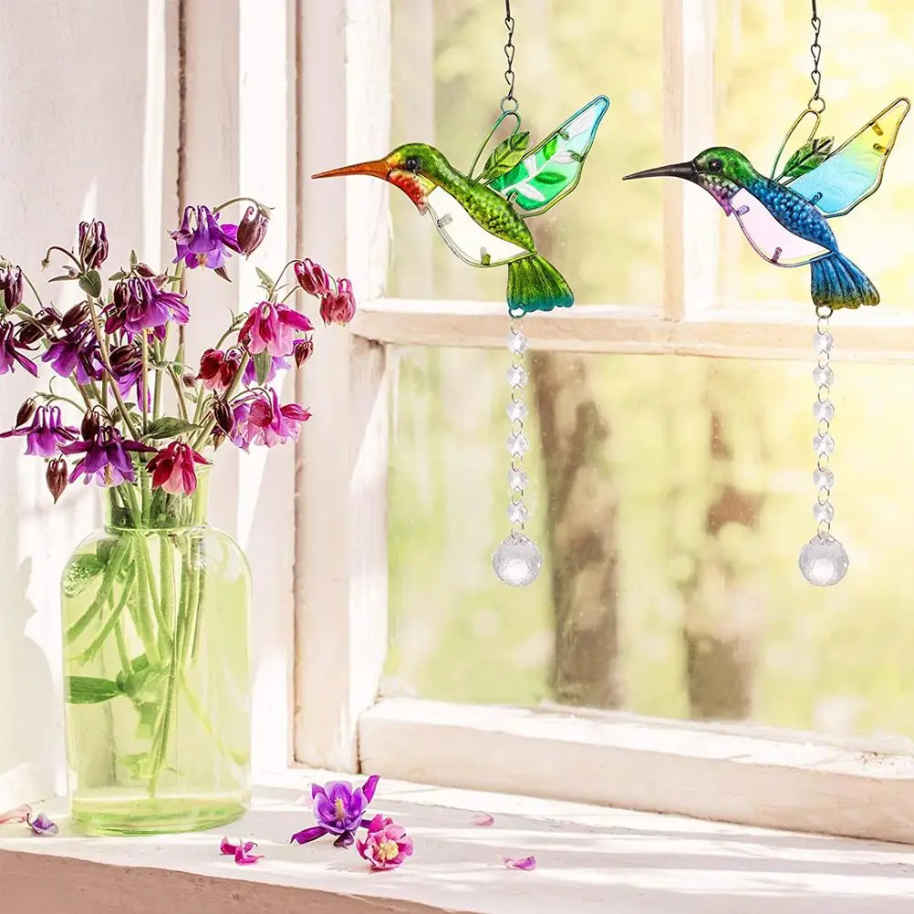 Window Hanging Hummingbird Suncatcher Crystal Window Bird Panel Garden Decoration Gift for Bird Lovers
