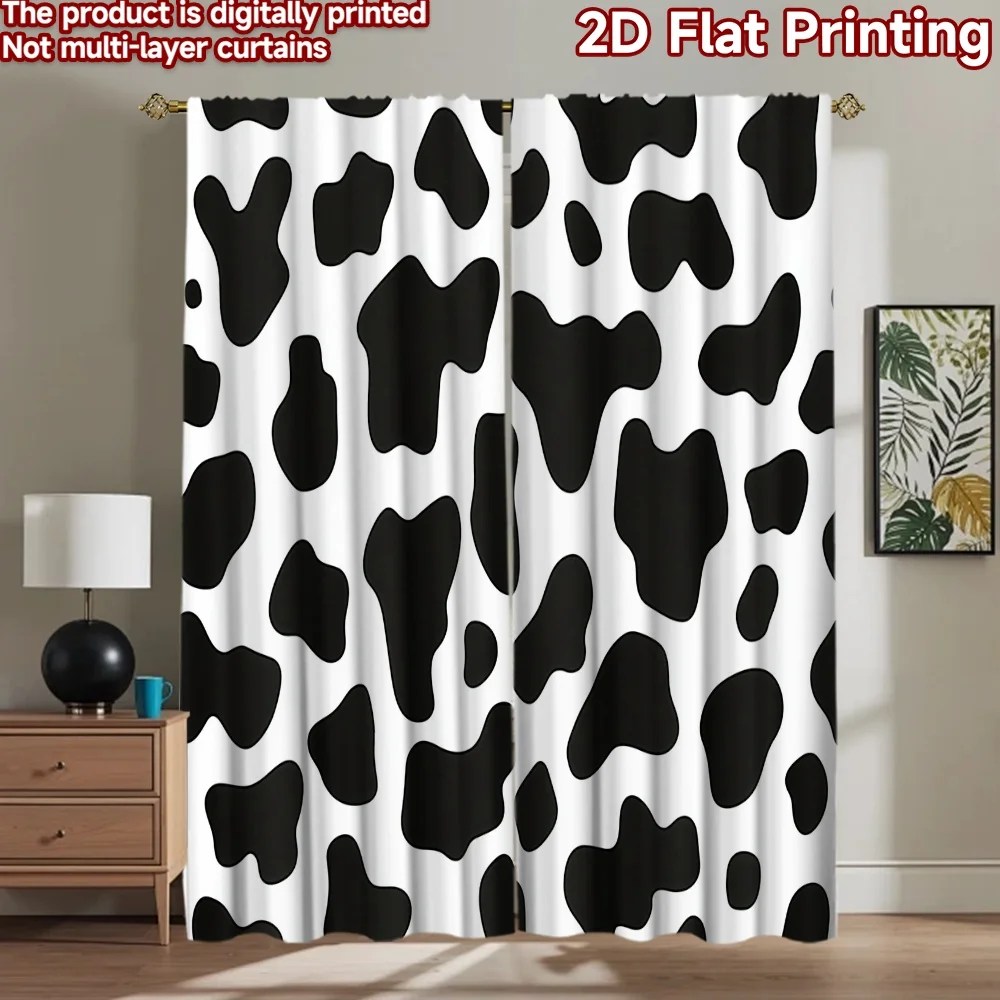 2D flat 2pcs Curtain French Romantic Style Black White Cow Spots Digitally printed polyester Festive Wall Decor for All