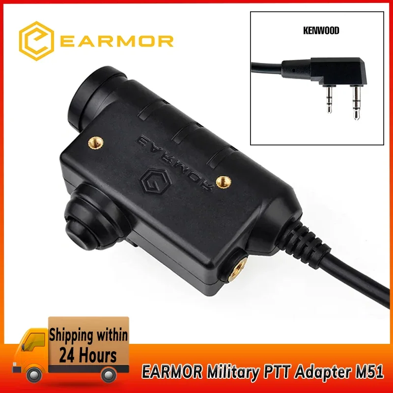 

EARMOR Tactical PTT Tactical Headset Button activated push-to-talk PTT adapter M51 and AUX radio interface KENWOOD