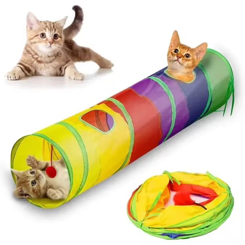 Rainbow Maze Tunnel Collapsible Drill Channel Interactive Toy For Indoor Kitten Self Entertainment Hide And Seek Playtime