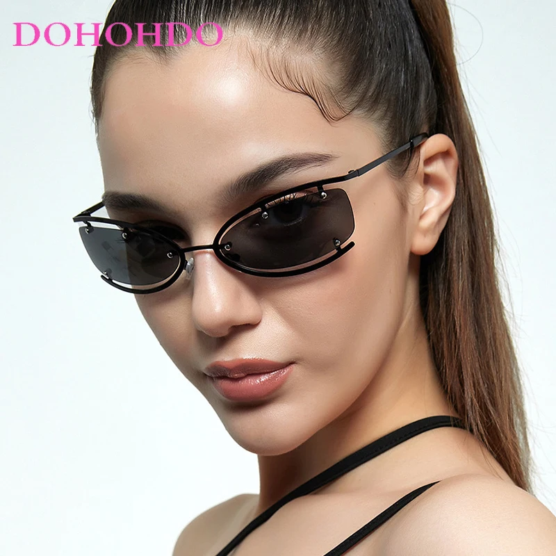 

DOHOHDO Y2K Women's Sunglasses Vintage Small Rectangle Lens Female Hottie Sun Glasses Men Retro Oculos Future Technology Eyewear