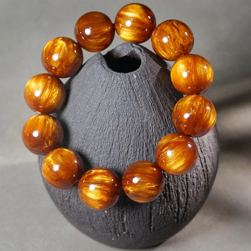 Grain-patterned golden sea cypress bracelet, Buddhist , collectible item, couple's prayer beads, second-generation p