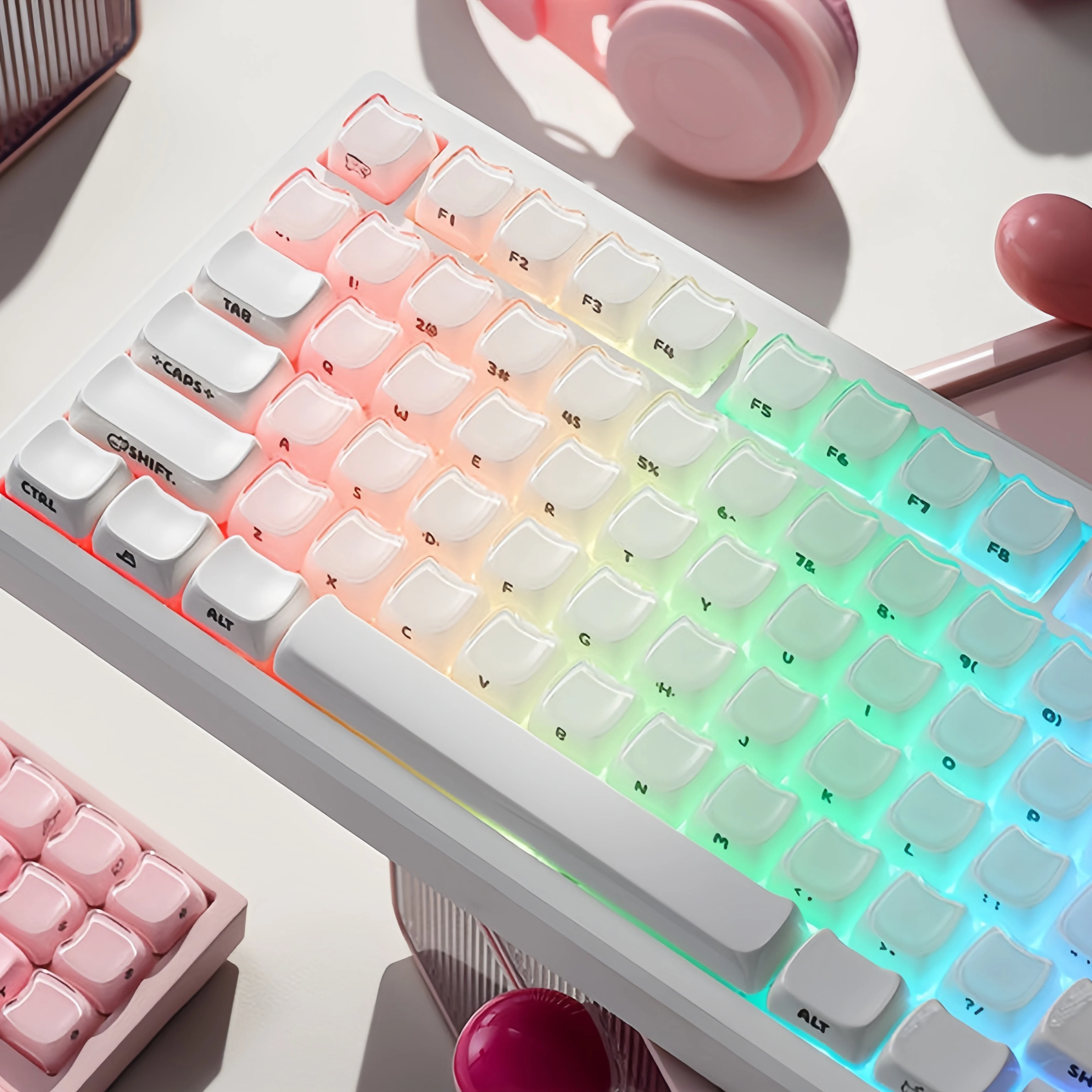 119 Key MAO Profile Cat Head PC Keycaps White Jello Crystal Doule Shot Clear Keycap for MX Switches Mechanical Keyboard