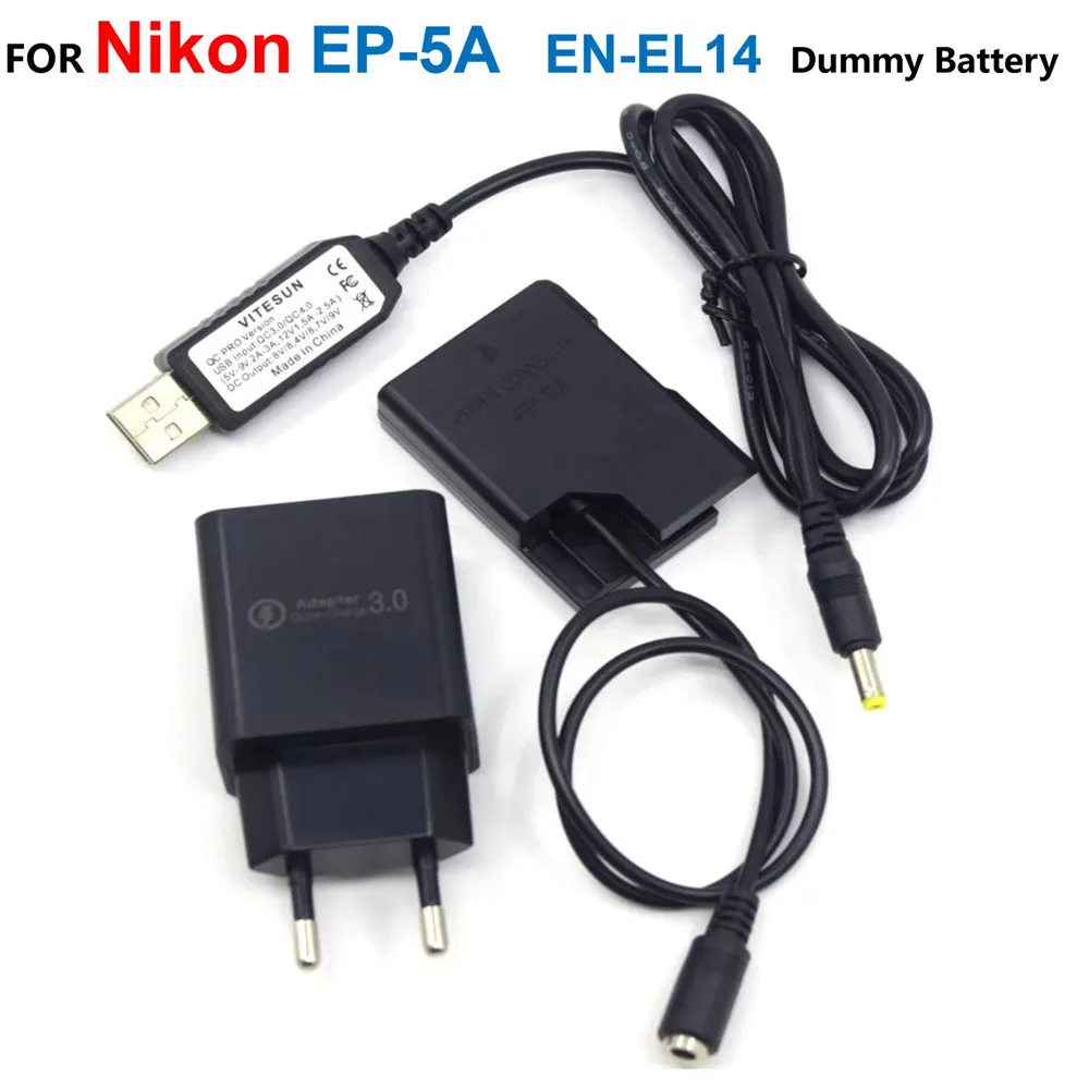 

EP-5A EN-EL14 Dummy Battery+USB Power Cable+USB Charger Adapter For Nikon P7800 P7100 D5600 D5300 D5200 D5100 D3400 D3300 D3200