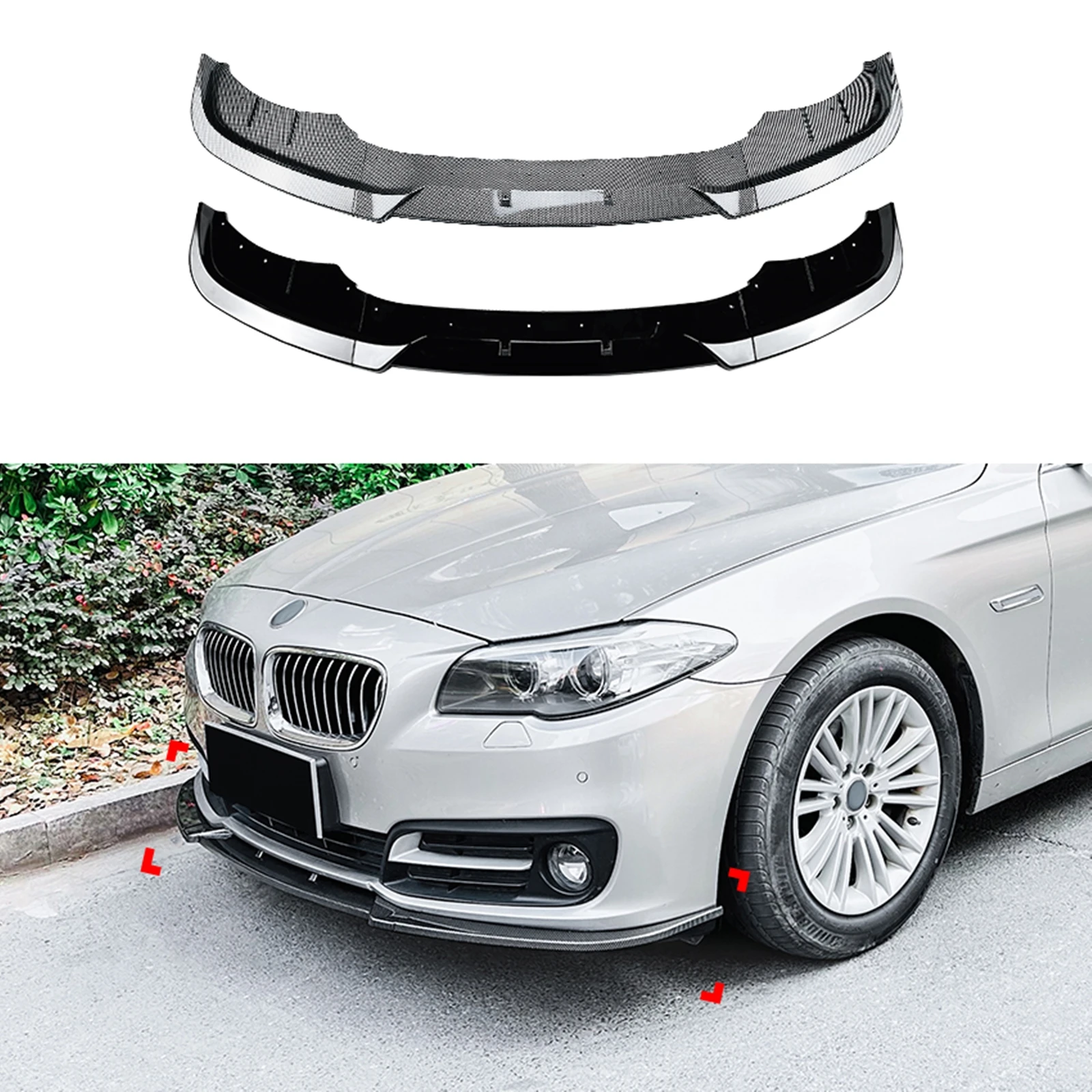 Front Bumper Spoiler Lip For BMW 5 Series F10 F11 LCI 2015 2016 2017 Luxury Version Carbon Fiber Look/Gloss Black Lower Splitter