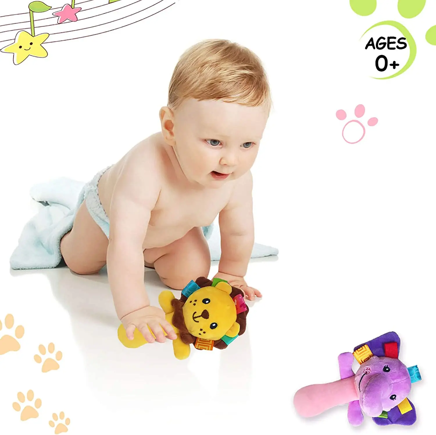 Sonagli per bambini Giocattoli Sonagli a mano in peluche morbido Giocattoli con impugnatura a mano Sonagli per animali di peluche Shaker per neonati da 3 6 9 12 mesi