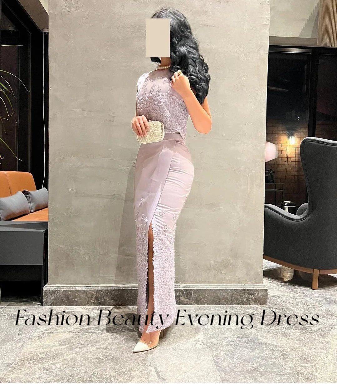 Lavender Evening Dresses 2 Pieces O Neck Sleeveless Slit Elegant Woman\'s Evening Gowns Column Ankle Length 2024 Party Dress Maxi