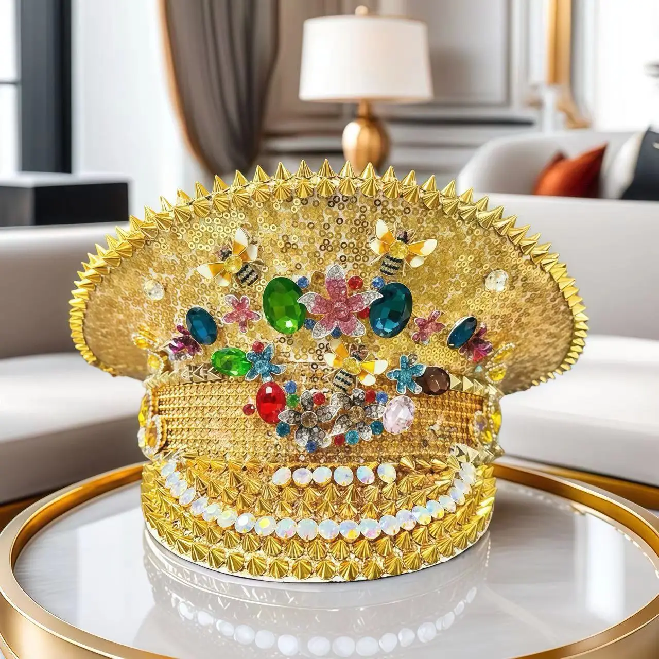 Rhinestone Captain Hat Women, Cosplay Cap, Luxury Festival Hats, Burning Man Halloween Anime Convention Costume Accessories