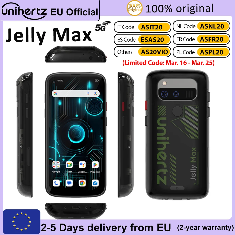 Unihertz Jelly Max Mini Smartphone 5G Android 14 Dimensity 7300 CPU 100MP Camera 66W 4000 mAh Battery 12GB 256GB Dual  SIM Card
