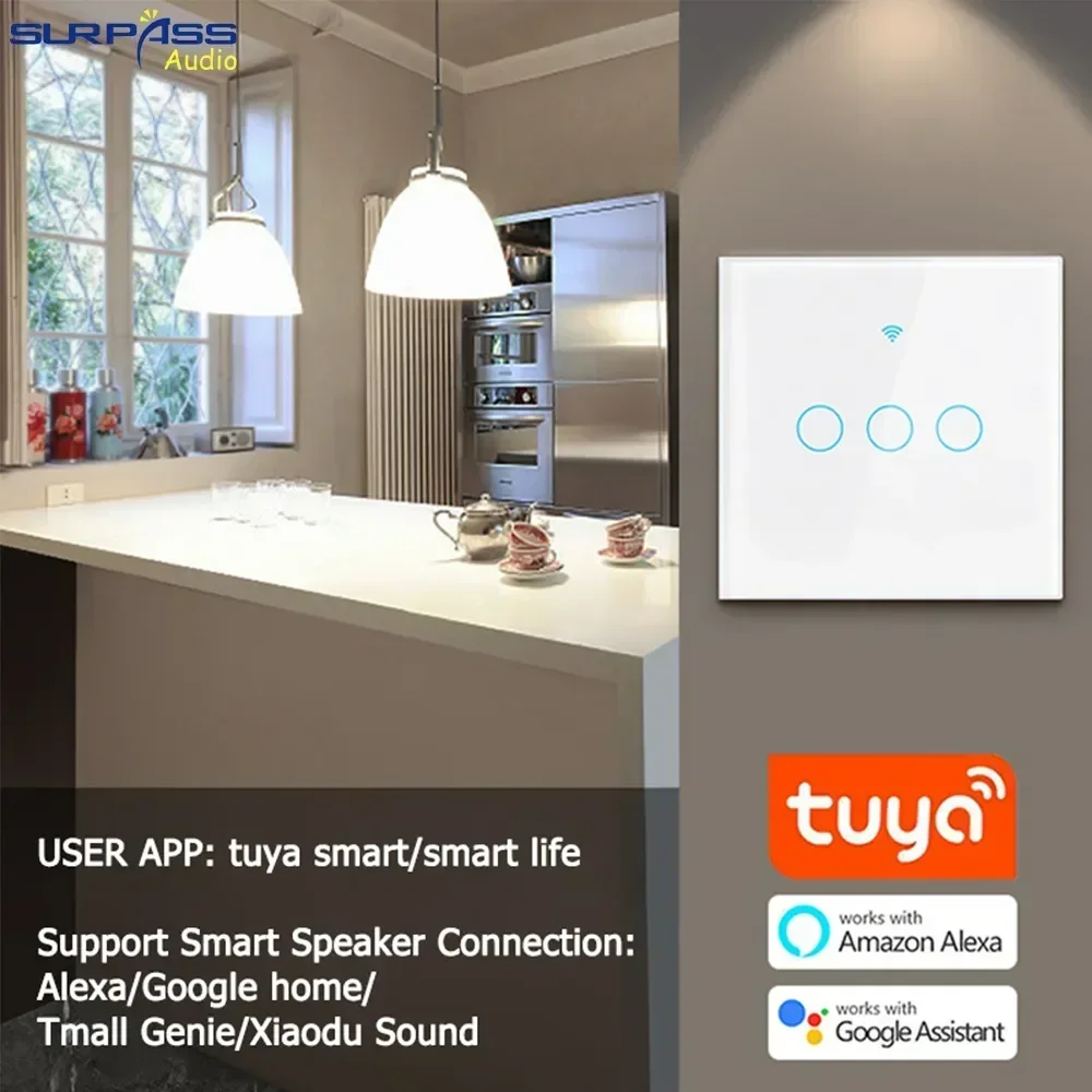 

1 2 3 4Gang EU Standard 86TypeTuya WiFi Smart Light Switch Touch Switch Voice Control Alexa Google Smart Home Temper Glass Panel