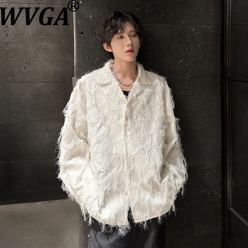 WVGA Spring Autumn New Man Tide High Street Fringed Trendy Long Sleeve Shirts Niche Chic Casual Turn-Down Collar Tops Ins W21224