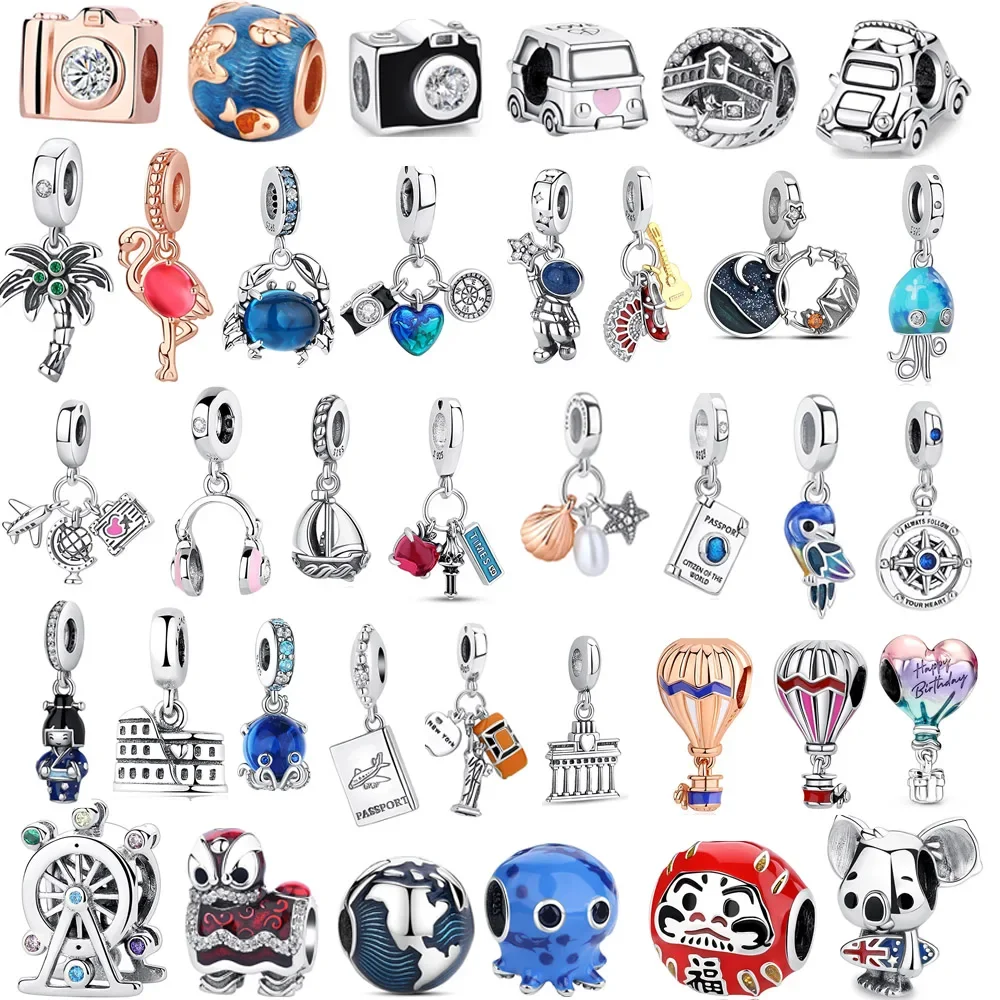 

Original 925 Sterling Silver Travel London Bus Camera Suitcase Paris Charms Beads for Pandora DIY Bracelet Women Jewellery Gift