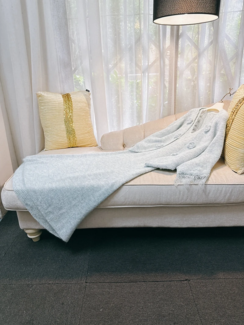 

Ele Knitted Lace Splicing Strap Dr 3D Flower Lazy Aosphere Open Cardigan Set Autumn Faion Women's Ensemble