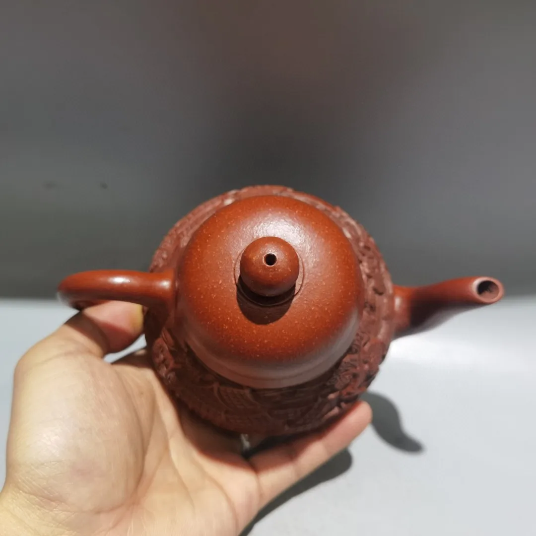 7 "الصينية ييشينغ الأرجواني وعاء الطين كيرين تمثال ورقة منقوشة إبريق الشاي غلاية إبريق الشاي الإبريق جمع ثروة الحلي تاون هاوس