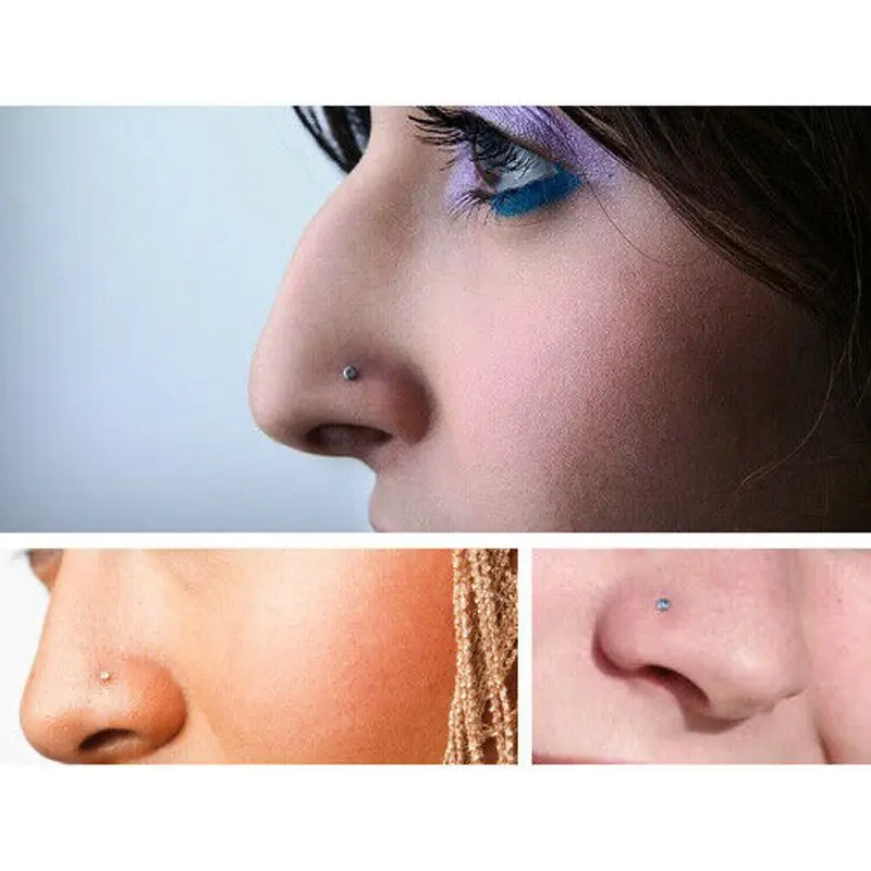 10PCS/pack Stainless Steel Nose Screw Stud Rings Random Color Mixing Rhinestone Crystal Gem Nose Piercing Bars 20G