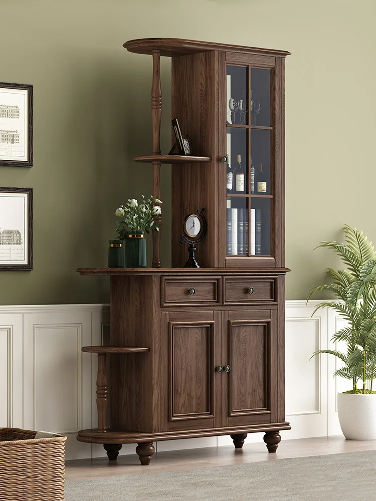 American-style all-solid wood living room,  entrance cabinet, decorative partition, storage cabinet, screen, double door