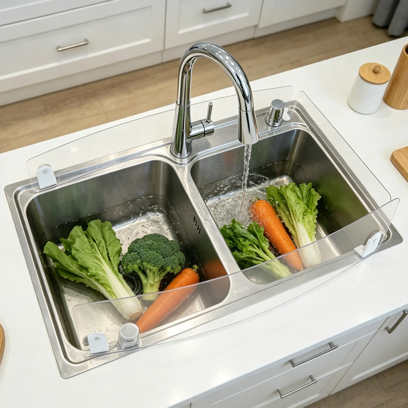 Clear Acrylic Kitchen Sink Splash Guard Suction Waterproof Countertop Splash Protector Water Barrier Edge Sink Shield for Faucet